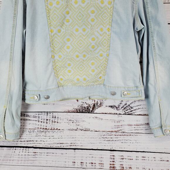 Cottagecore Southwestern Cowgirl Baby Blue Denim Jacket Yellow Embroidered XL - Picture 10 of 13
